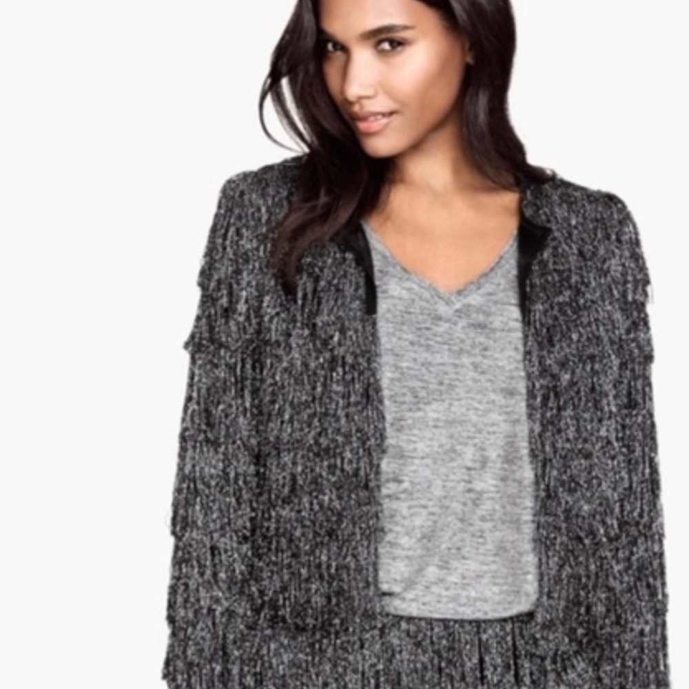 H & M Black Silver Fringe Jacket - size 10